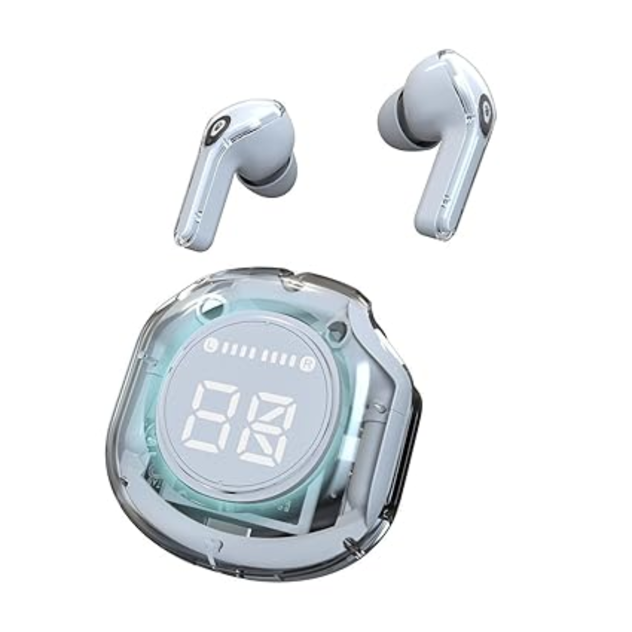 Led UltraPods | Wireless Bluetooth Earbuds with Digital Display, Transparent Design