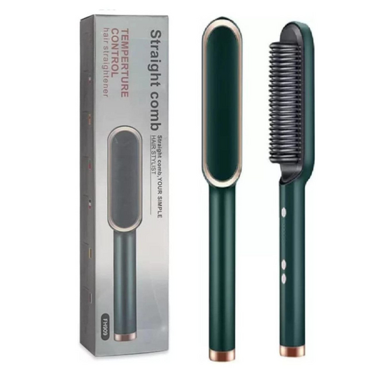 Green Electric Hair Straightener Brush | Comb Straightener for Women