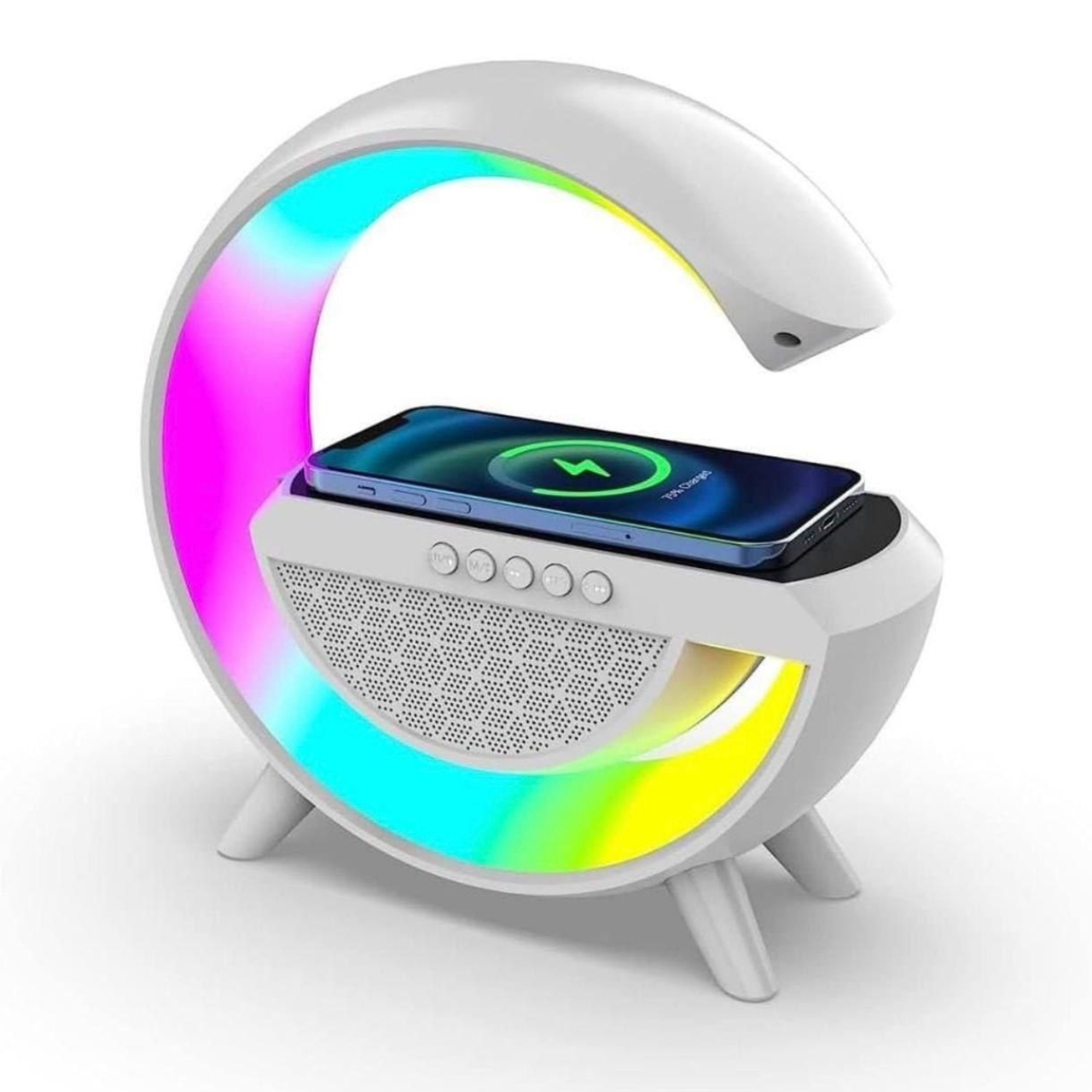 3 in 1 Multifunction G-Shape LED Bluetooth Speaker with Wireless Fast Charging | RGB Light Table Lamp Ideal for Home Decoration, Bedroom and Gaming Room