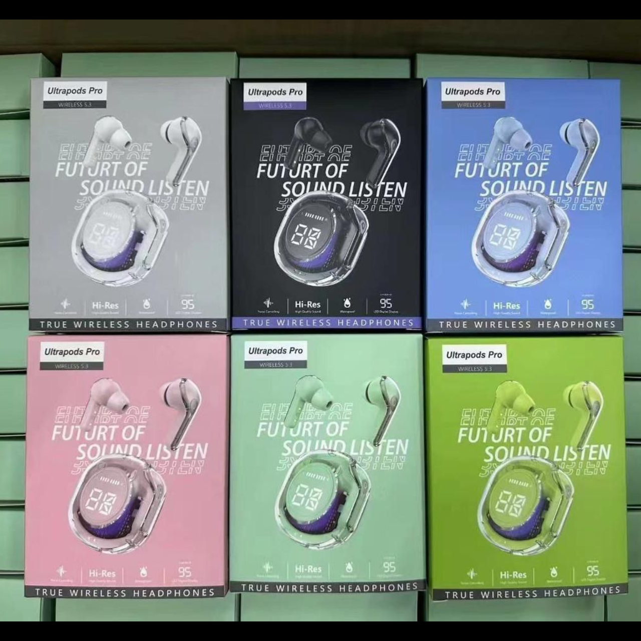 Led UltraPods | Wireless Bluetooth Earbuds with Digital Display, Transparent Design
