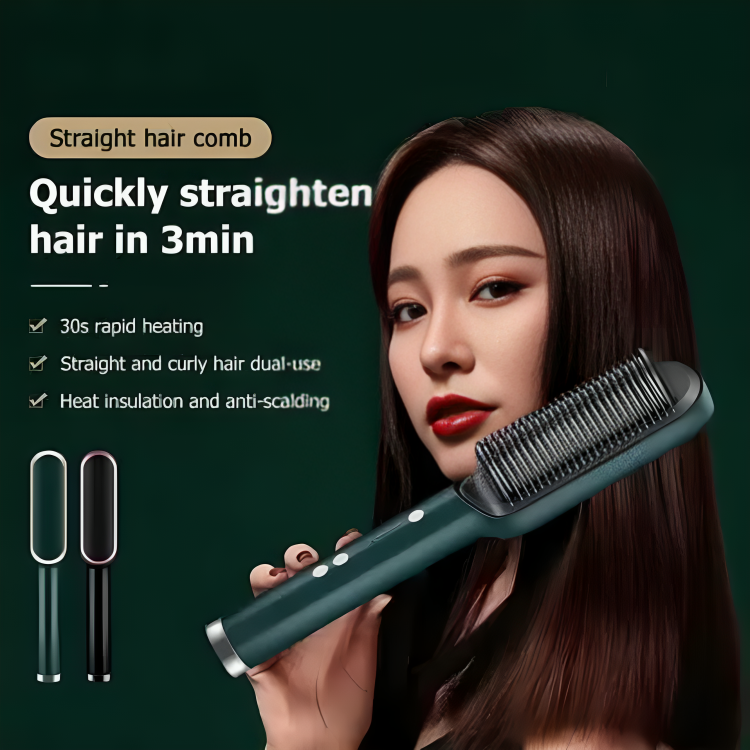 Green Electric Hair Straightener Brush | Comb Straightener for Women