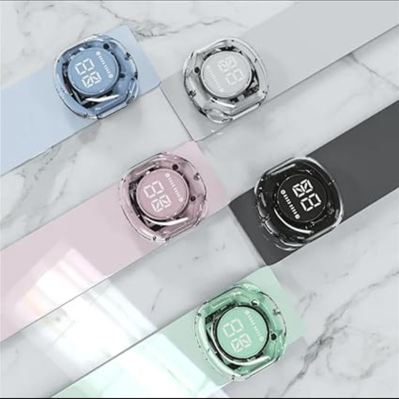 Led UltraPods | Wireless Bluetooth Earbuds with Digital Display, Transparent Design