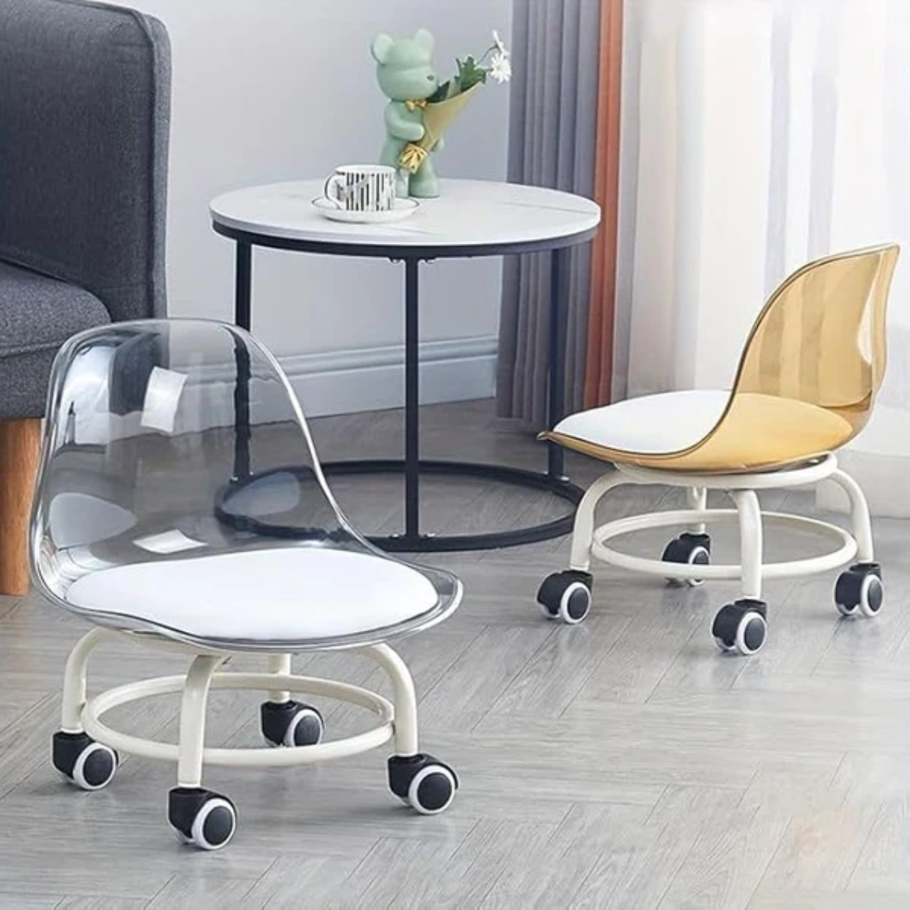 Acrylic 360° Rotatable Transparent Chair (Small) | Mini Space Design Metal Cafeteria Chair (Transparent, DIY – Do-It-Yourself)