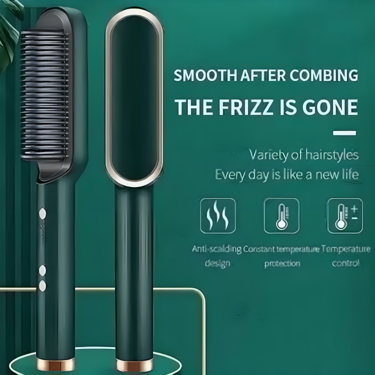 Green Electric Hair Straightener Brush | Comb Straightener for Women