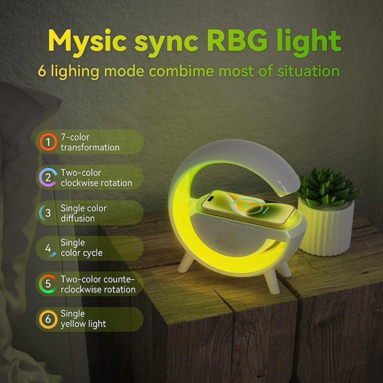 3 in 1 Multifunction G-Shape LED Bluetooth Speaker with Wireless Fast Charging | RGB Light Table Lamp Ideal for Home Decoration, Bedroom and Gaming Room