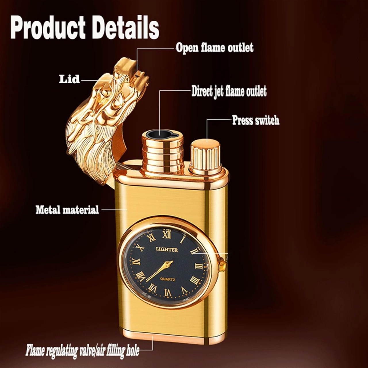 Golden Watch Pocket Size Jet Flame Lighter | Pocket Watch Pocket Lighter