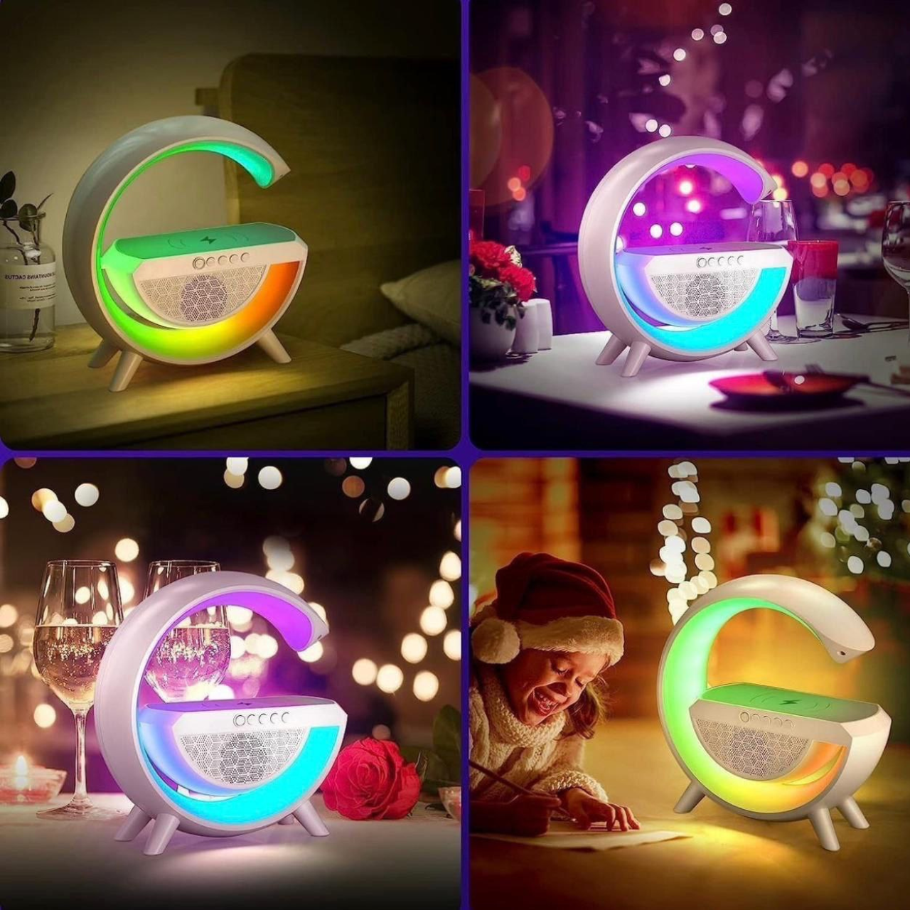 3 in 1 Multifunction G-Shape LED Bluetooth Speaker with Wireless Fast Charging | RGB Light Table Lamp Ideal for Home Decoration, Bedroom and Gaming Room