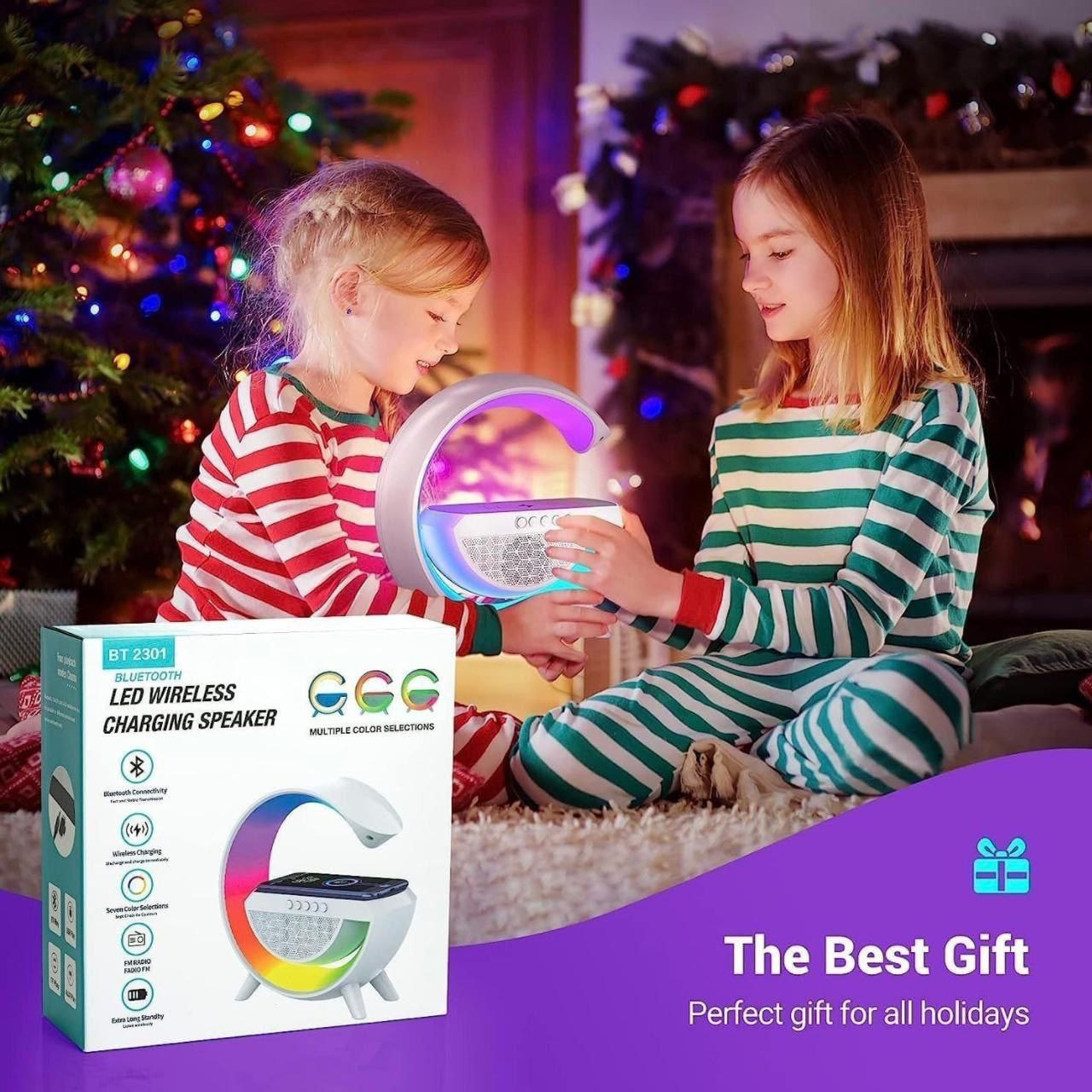 3 in 1 Multifunction G-Shape LED Bluetooth Speaker with Wireless Fast Charging | RGB Light Table Lamp Ideal for Home Decoration, Bedroom and Gaming Room