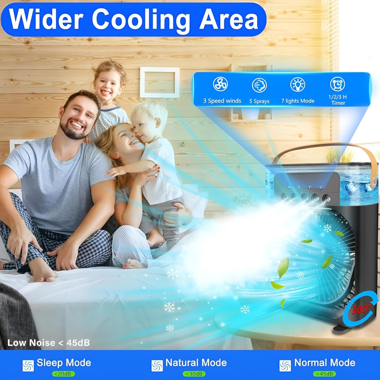 Portable Mini AC Cooler - USB Powered, Quiet Personal Air Conditioner with 3 Speeds, Misting, 360° Adjustment for Home, Office, Desk, and Car