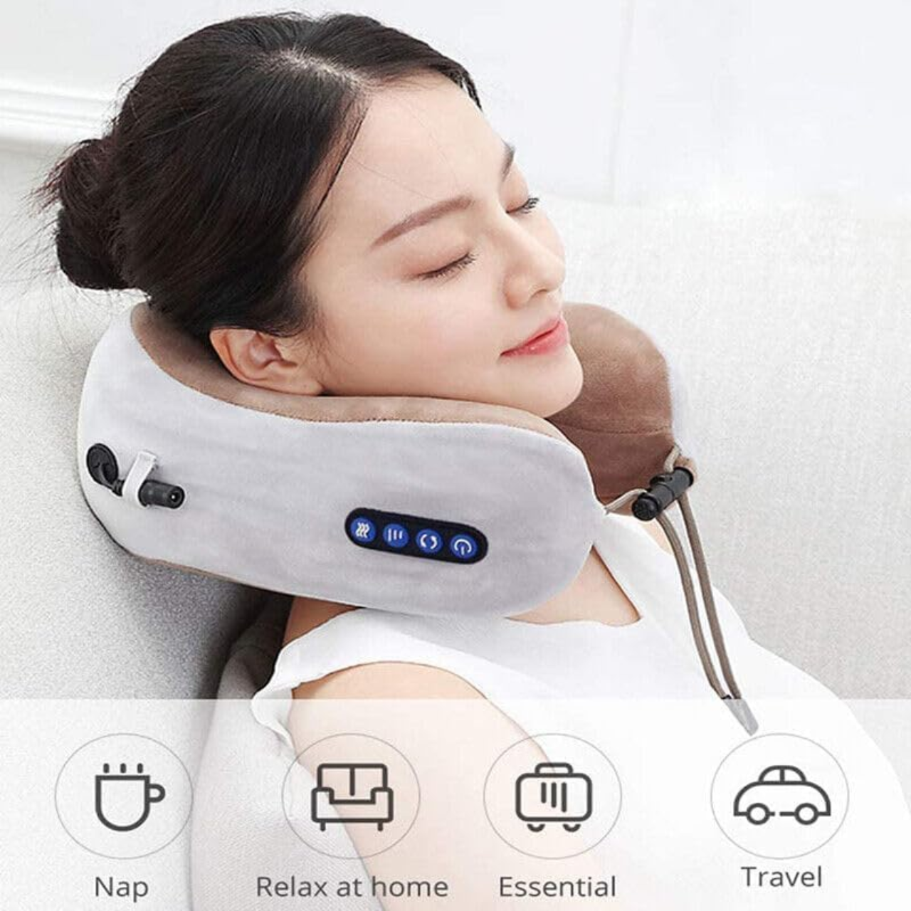 Rechargeable U-Travel Pillow Massager | 4 Massage Modes for Air Travel, Office, Car & Home