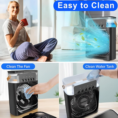 Portable Mini AC Cooler - USB Powered, Quiet Personal Air Conditioner with 3 Speeds, Misting, 360° Adjustment for Home, Office, Desk, and Car