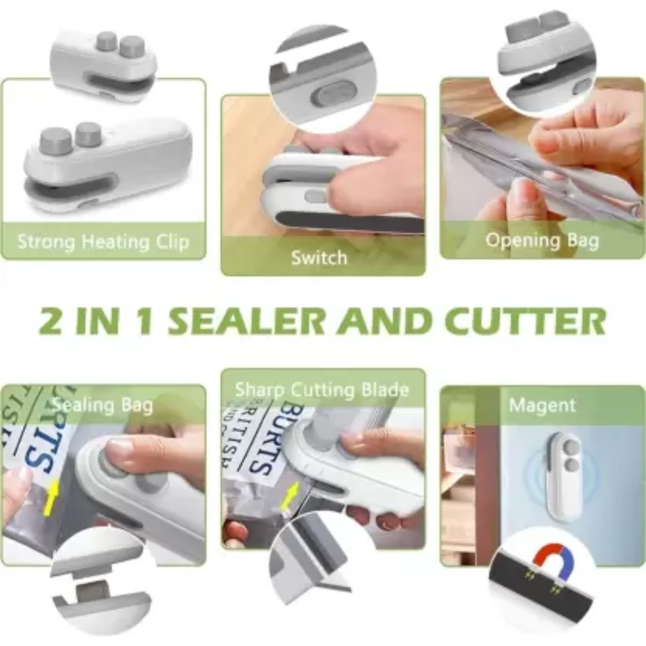Mini Bag Sealer & Cutter 2-in-1  | Portable Heat Sealing Machine for Plastic Bags | Compact Resealer